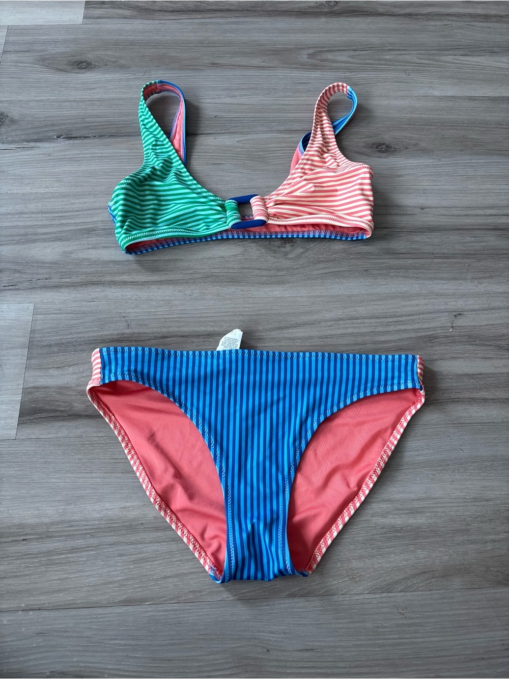 NWOT Aerie S Striped Two-Tone Green & Pink Bikini Set - Picture 2 of 2